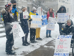 Students gather on campus to raise awareness about the war in Ukraine. Ukrainian students face increased pressures on campus, as they grapple with uncertainty in their home, our columnist writes.